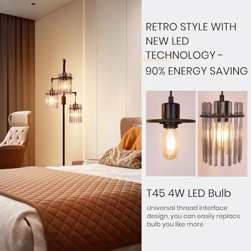 Industrial Floor Lamp with Glass Lampshade, Dimmable, Tall Y22346