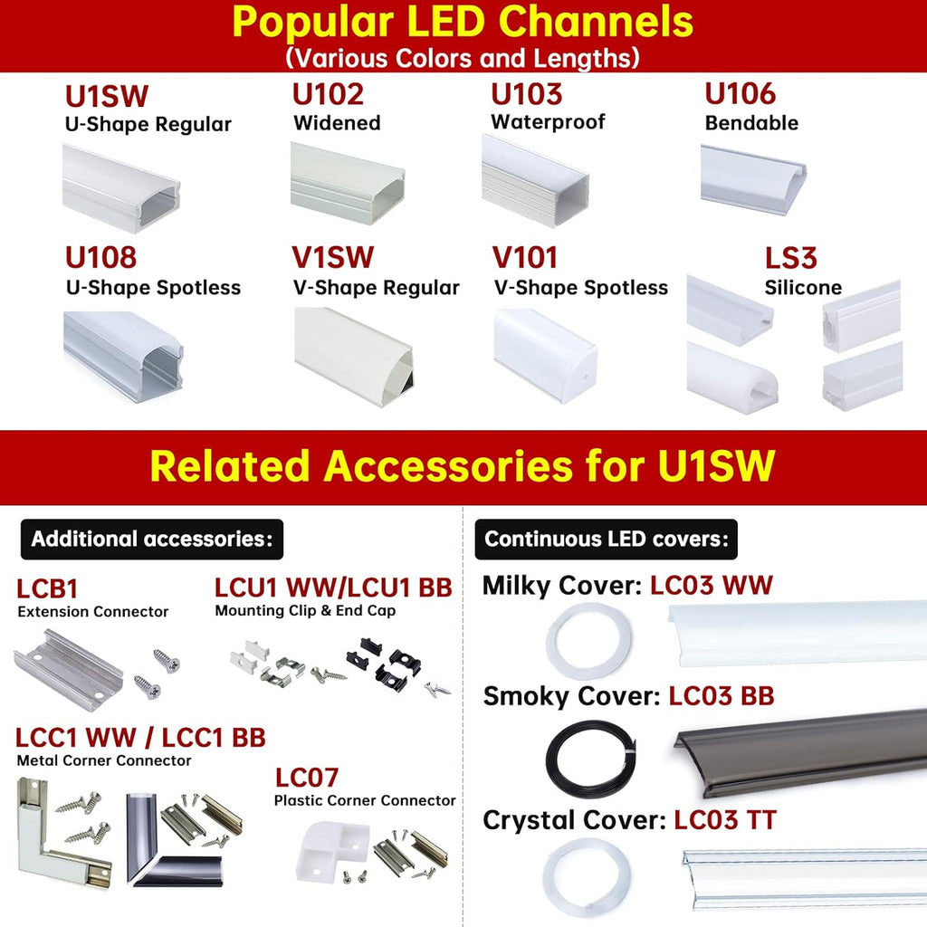 10Pack 6.6FT U Shape LED Aluminum Channel System with Clear Lens Cover I9717