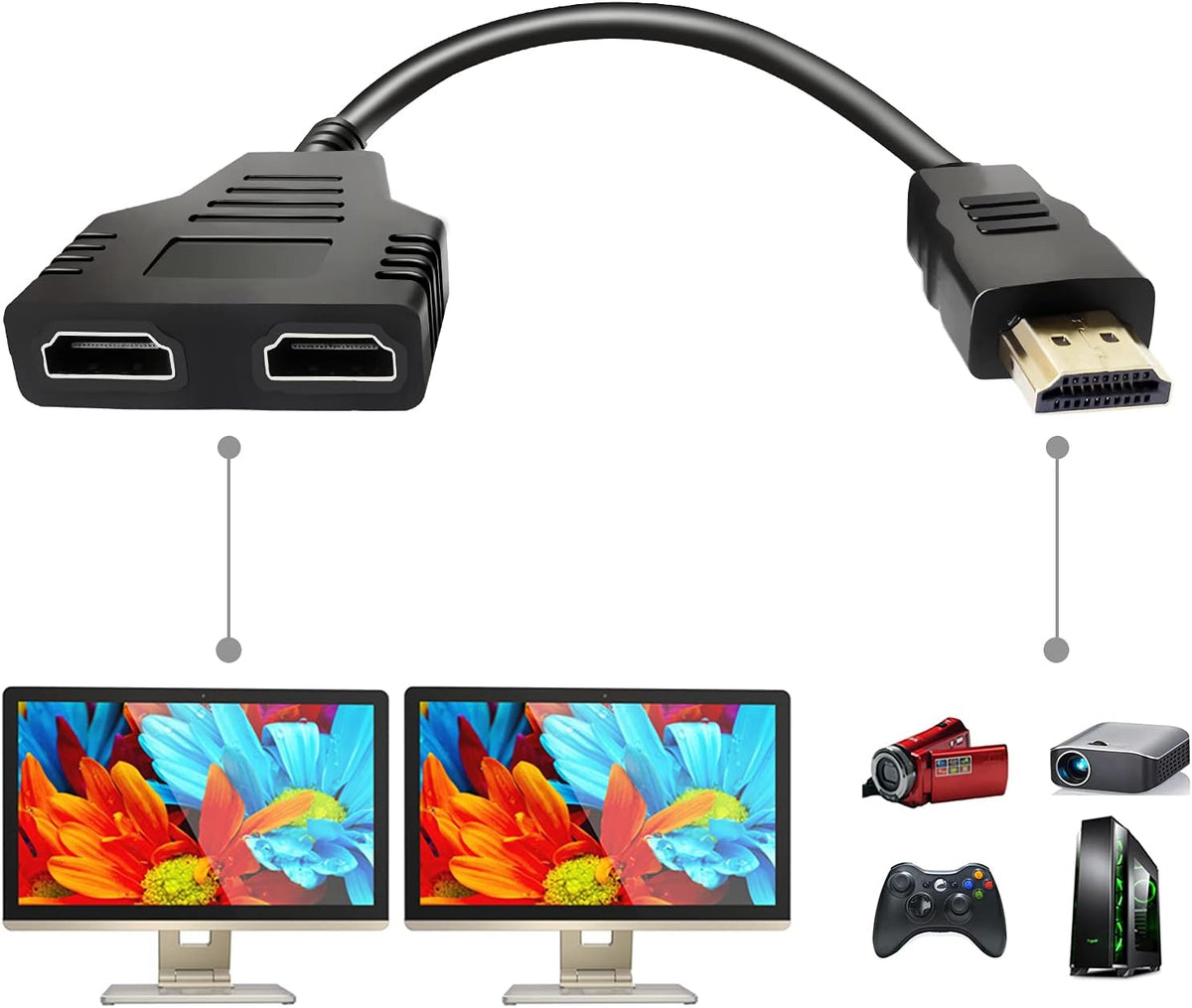 HDMI Splitter 1 in 2 Out Male to Dual Female 1080P 30cm I405327