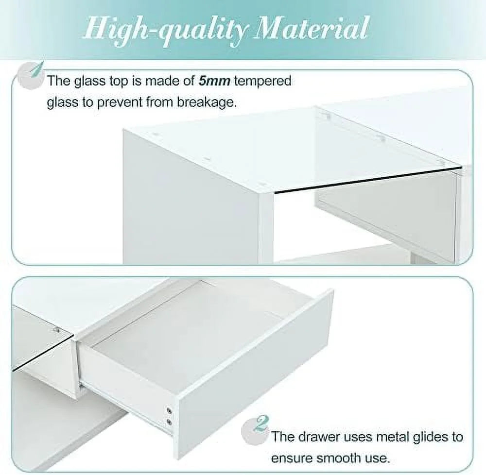 White Black 2-Layer Coffee Table with Removable Tray O827300