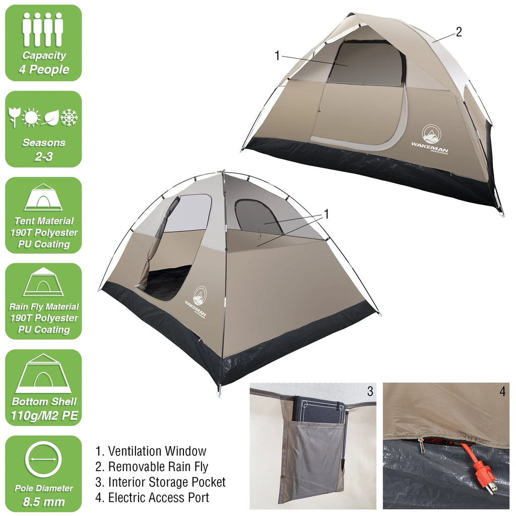 4-Person Water Resistant Dome Tent with Carry Bag X81708