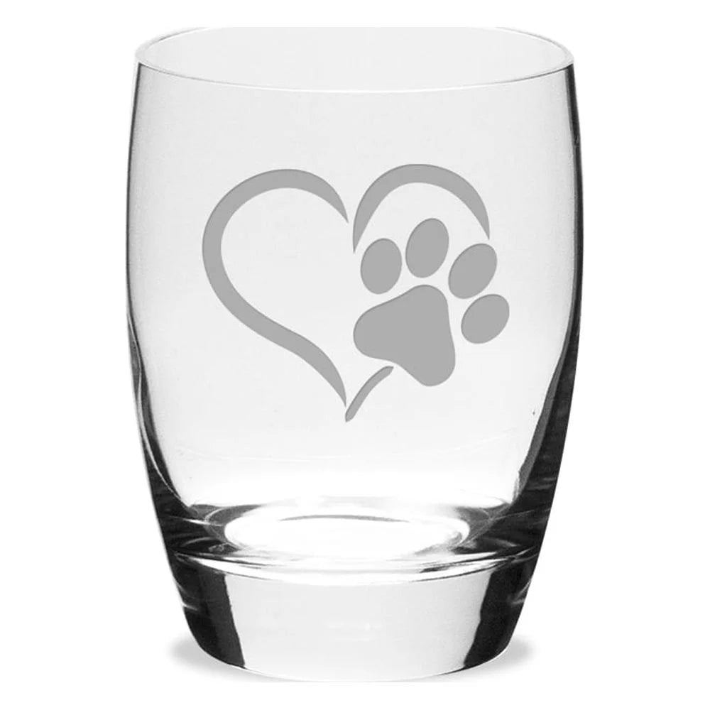 Paw Print Heart Double Old Fashion Glass U648