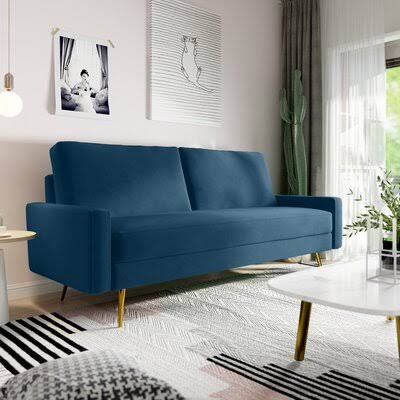 Dark Blue Velvet Square Arm Loveseat A146