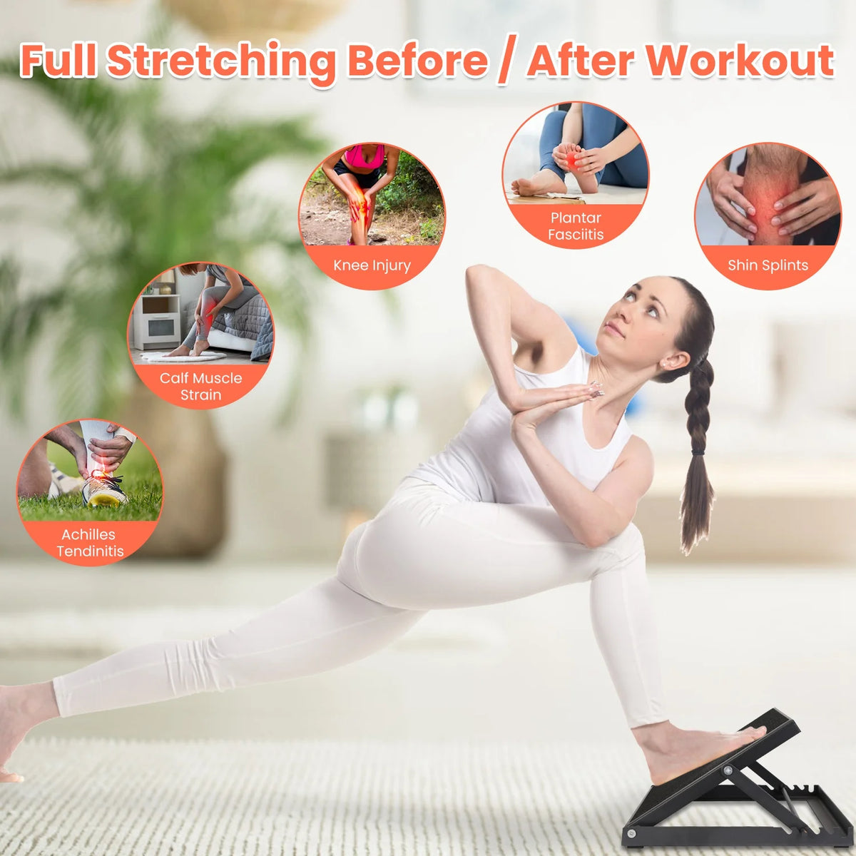 Steel Calf Stretcher Slant Board with 5 Adjustable Inclines Non-Slip Surface N6794