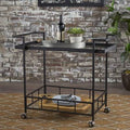 Black Industrial Iron Bar Cart with Tempered Glass Shelves J996901