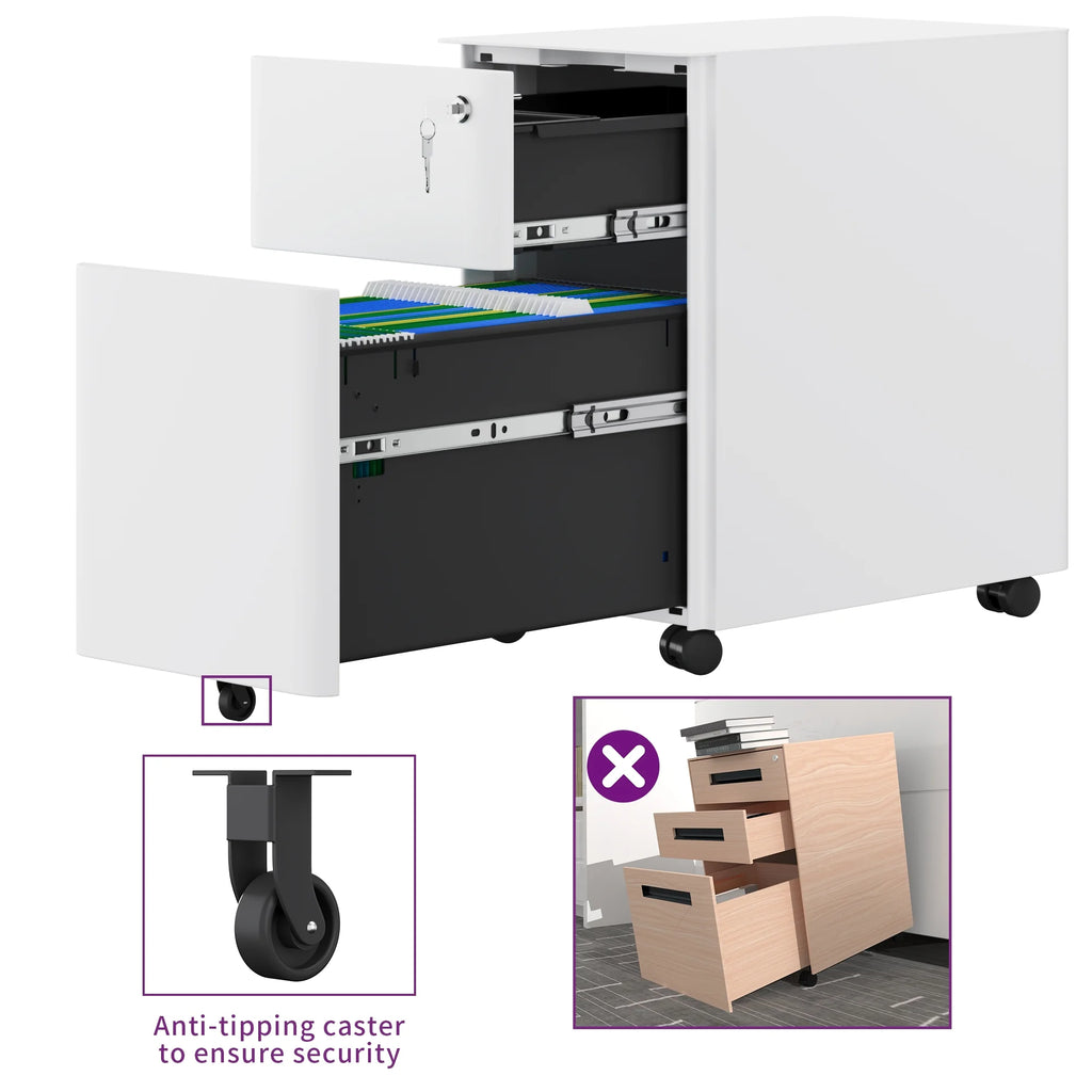 White 2 Drawer Mobile Steel File Cabinet T486