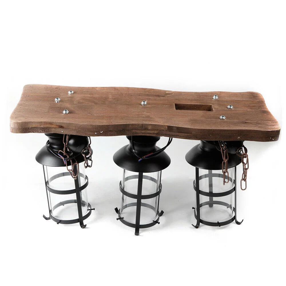 Rustic Wood 3 Heads Hanging Chandelier Ceiling Light Q381