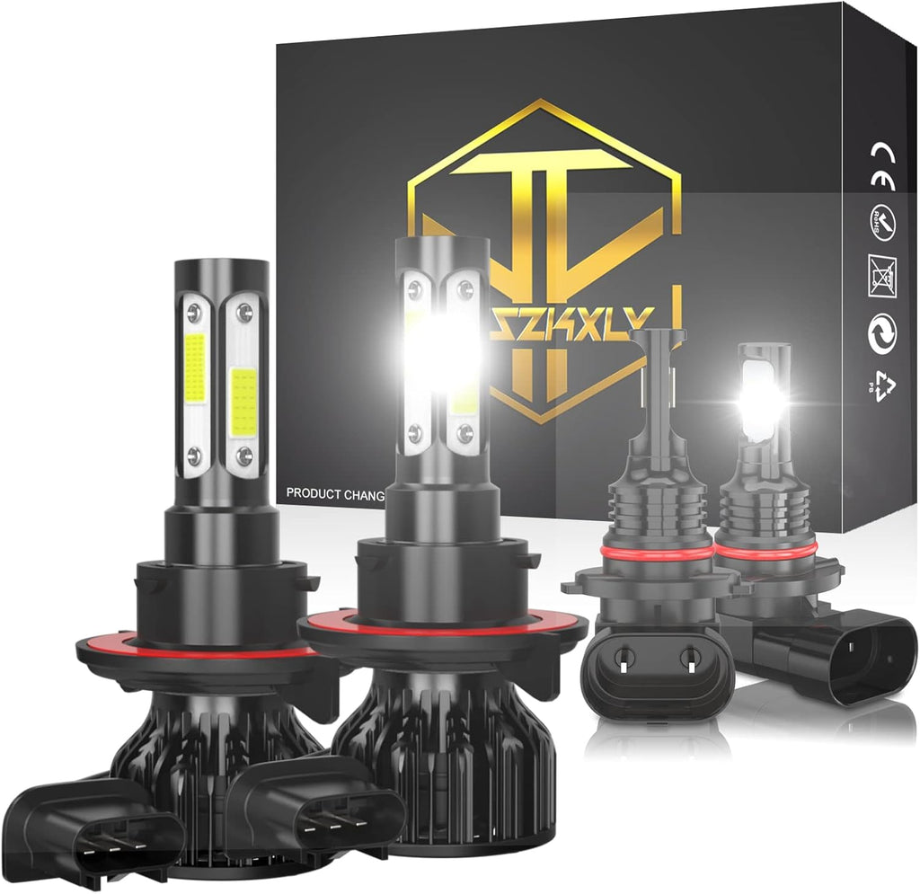 9007/HB5 High Low Beam + 9006/HB4 Fog Light Bulbs, Pack of 4 LED Headlights J269004