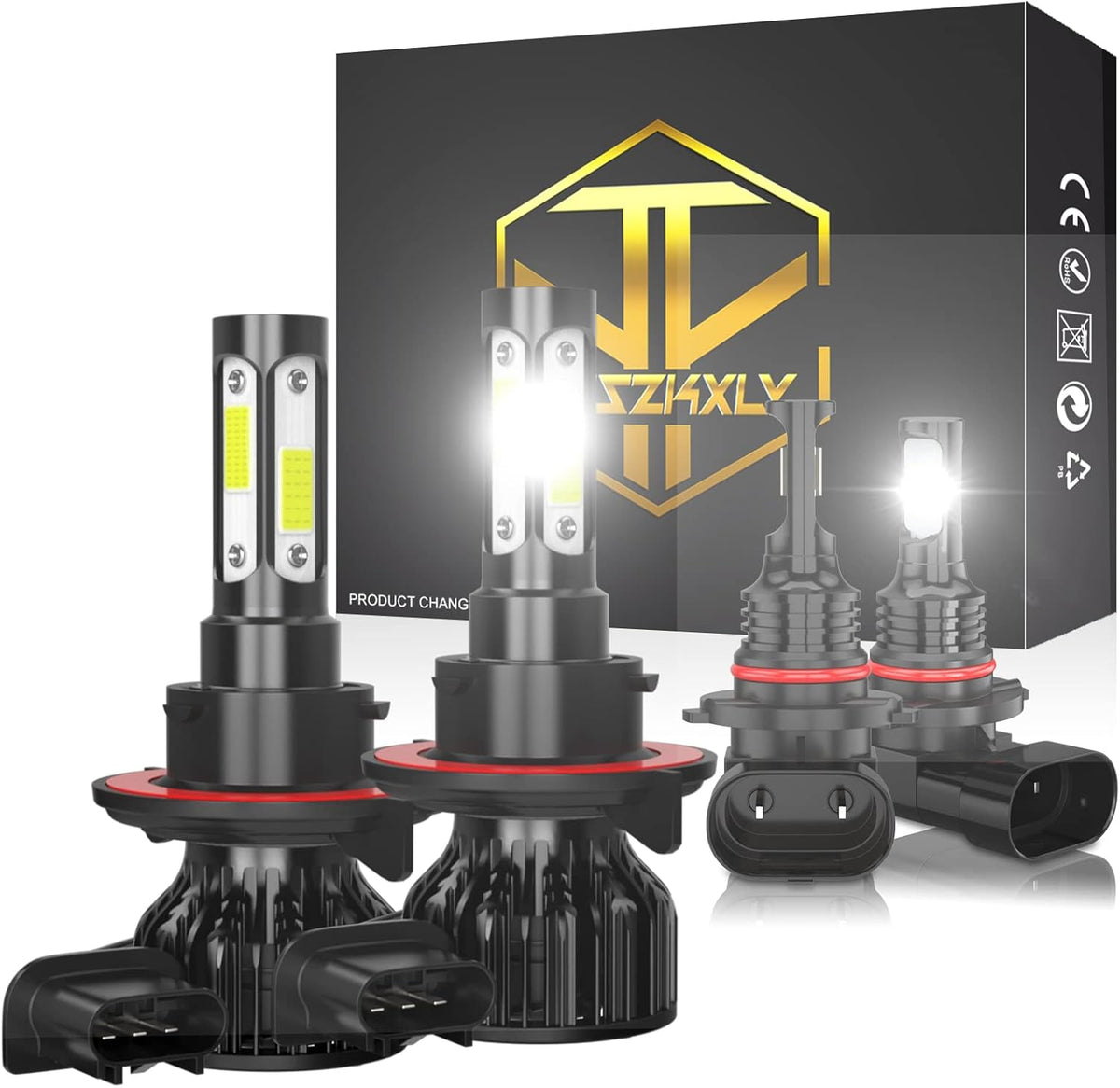 9007/HB5 High Low Beam + 9006/HB4 Fog Light Bulbs, Pack of 4 LED Headlights J269004