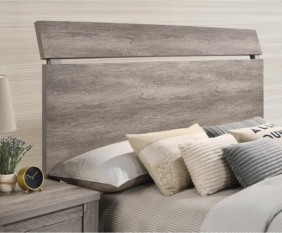 Weathered Gray Wood Queen Panel Bed, Dresser, Mirror, Nightstand, Chest L56132