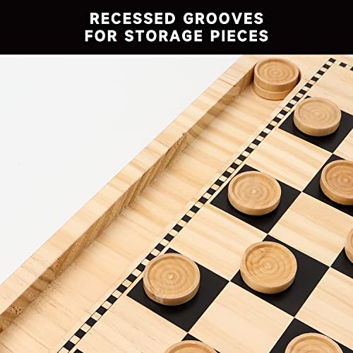 16" Wooden Folding Chess Checker Backgammon Board Game Set F314431