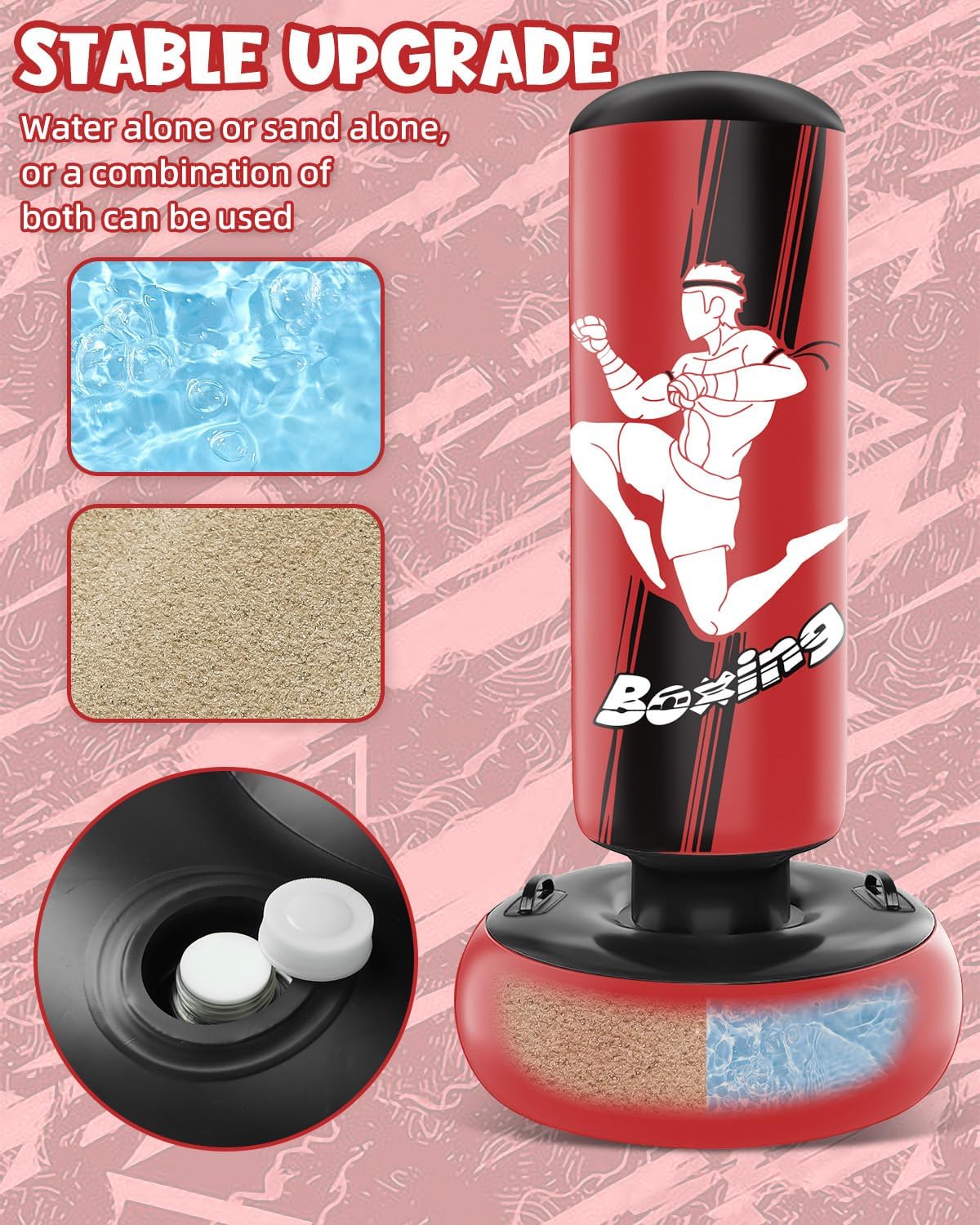 66 Inch Inflatable Punching Bag with Boxing Gloves (Red) H787592