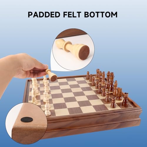16" Wooden Folding Chess Checker Backgammon Board Game Set F314431