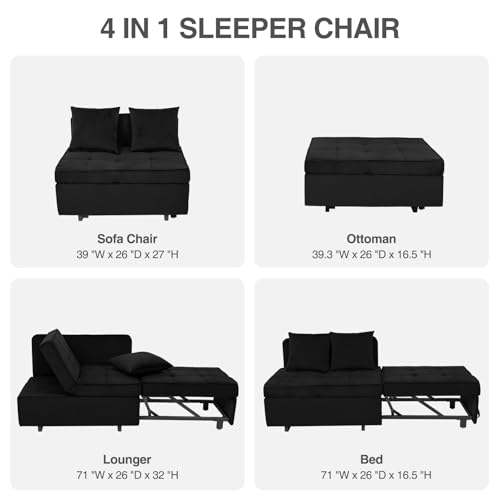Dark Grey Velvet 4-in-1 Convertible Sofa Bed with 2 Throw Pillow F16569
