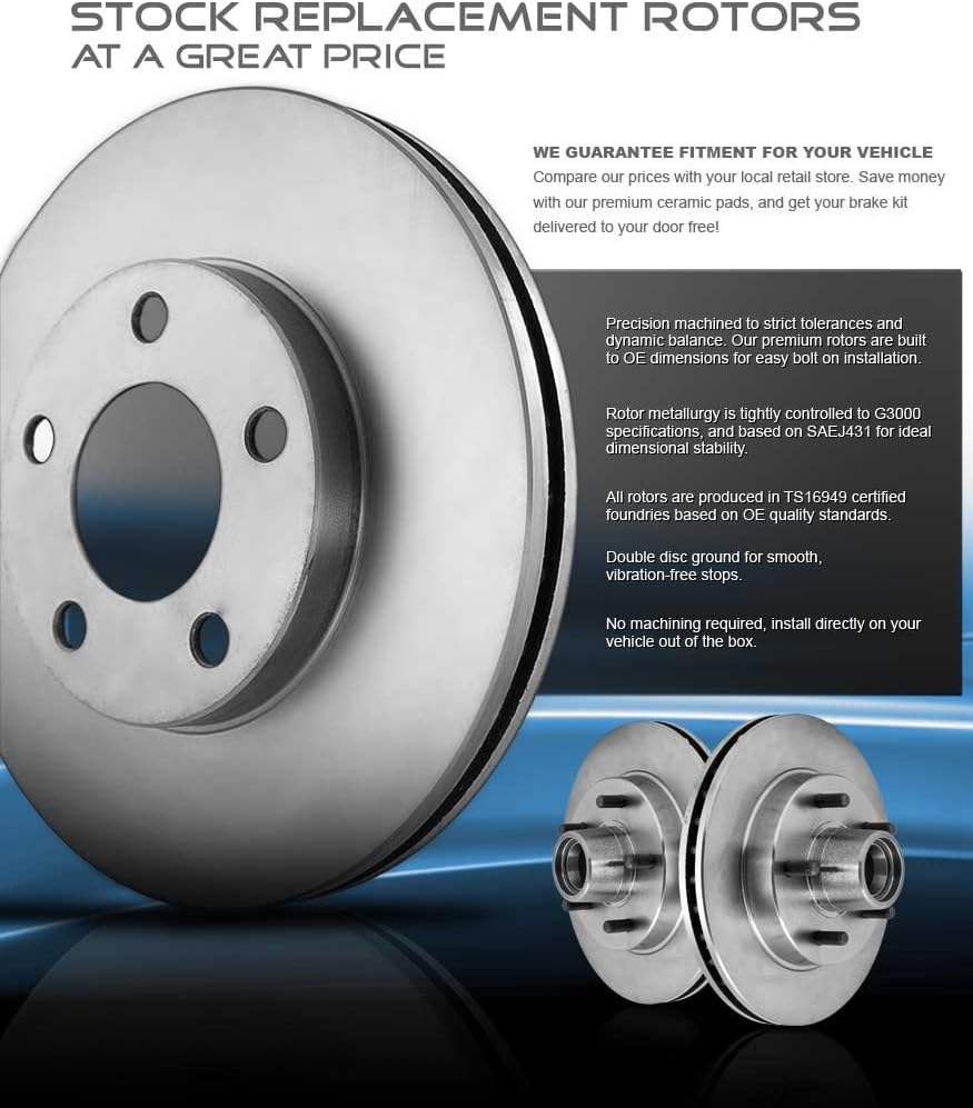 256 mm 4 Lug Brake Disc Rotors + Ceramic Brake Pads + Hardware W49518
