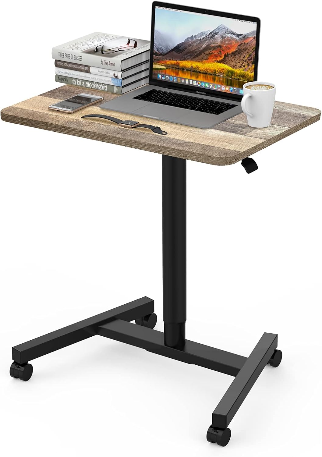White Adjustable Rolling Laptop Desk Cart L432113