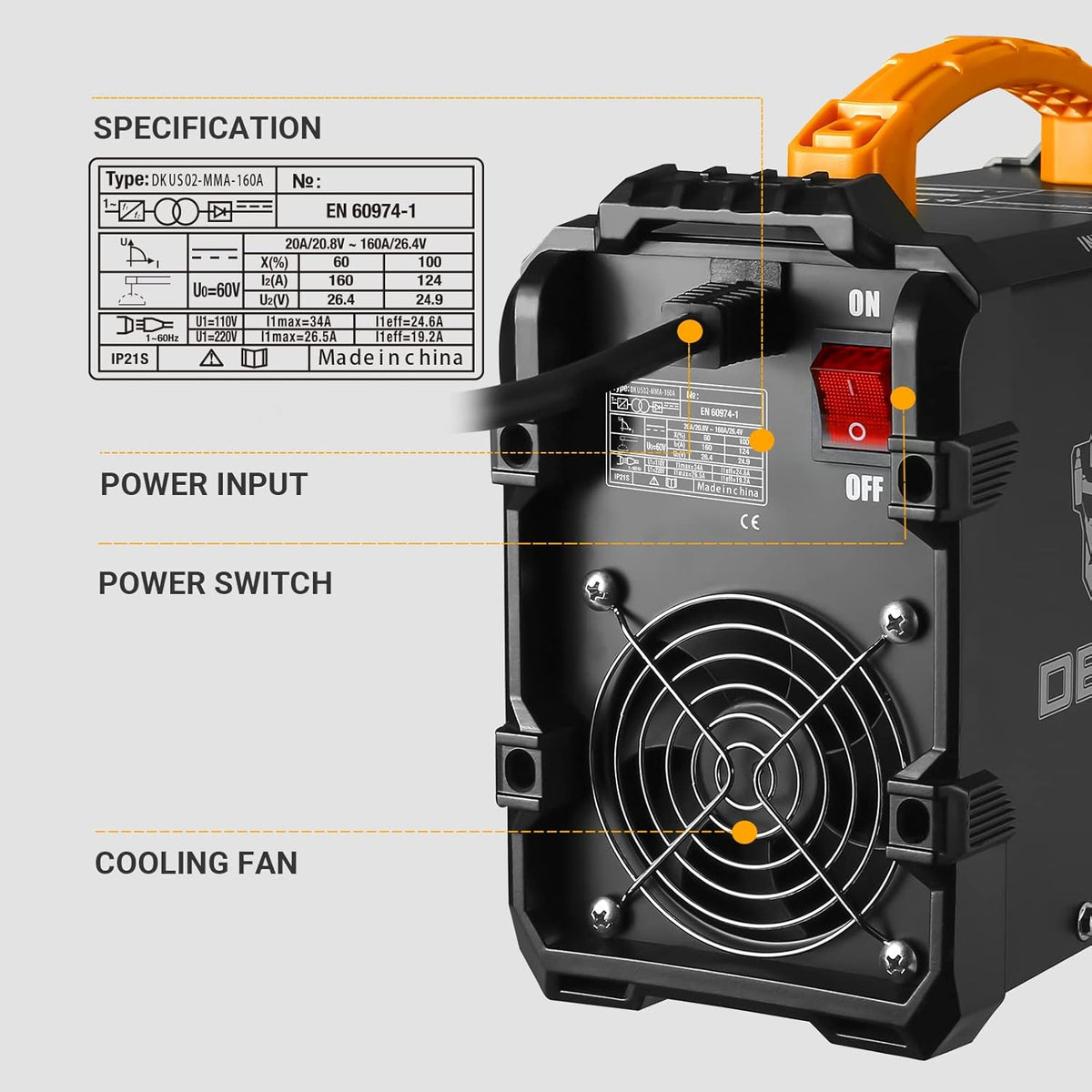160A Stick ARC Welding Machine with Electrode Holder and Work Clamp L5515