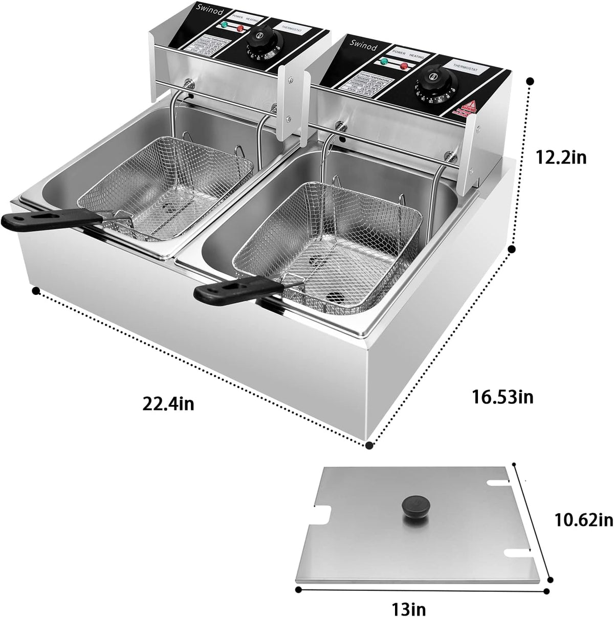 12 Liter 3400W Adjustable Temperature Deep Fryer with Basket H5581
