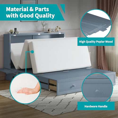 Queen Murphy Bed Cabinet with USB Charging Station and Storage Drawer A5784