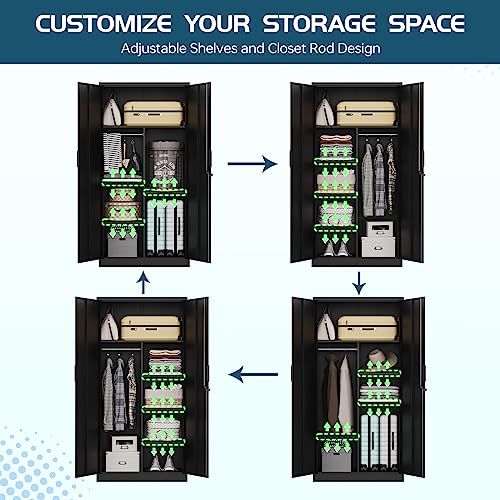 Metal Clothing Storage Locker with Shelves and Closet Rod, 72" V719