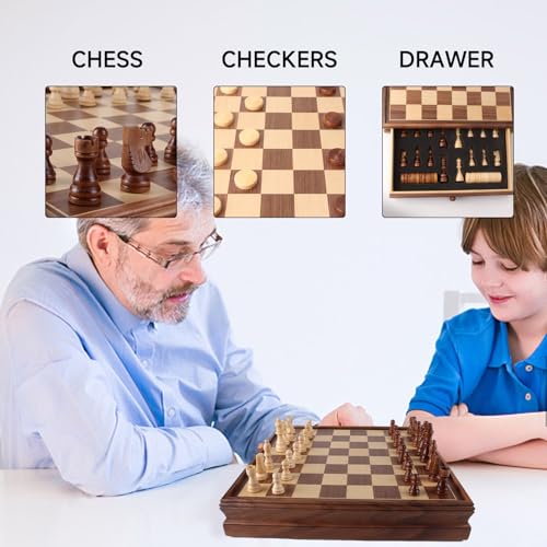 16" Wooden Folding Chess Checker Backgammon Board Game Set F314431