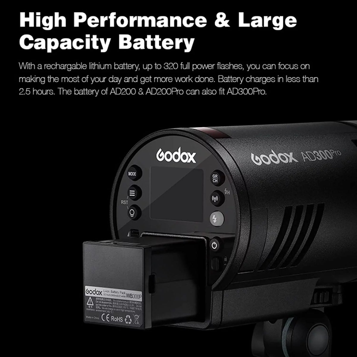 300W TTL Outdoor Flash with Bi-Color Modeling LED E201
