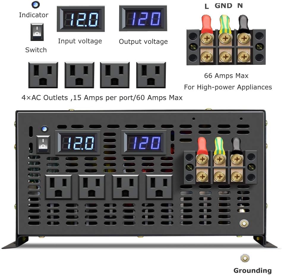 8000 Watt Pure Sine Wave Inverter 12V DC to 120V AC X75972