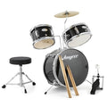 3 Piece Junior Drum Set with Cymbal, Tom, Bass Drum, Drumsticks, Bass Pedal and Drum Stool, Black W123725