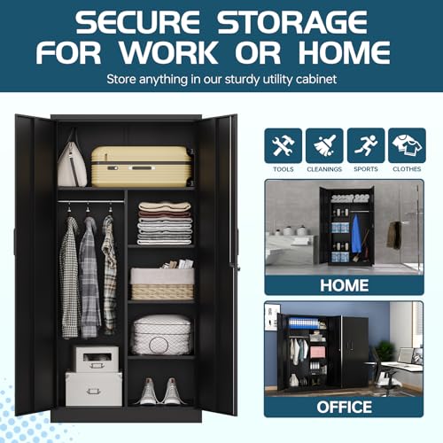 Metal Clothing Storage Locker with Shelves and Closet Rod, 72" V719