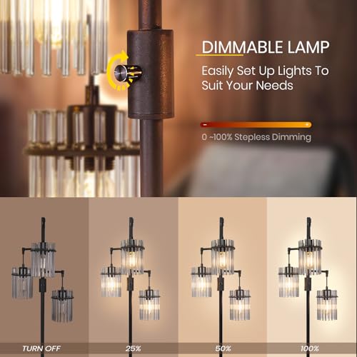 Industrial Floor Lamp with Glass Lampshade, Dimmable, Tall Y22346