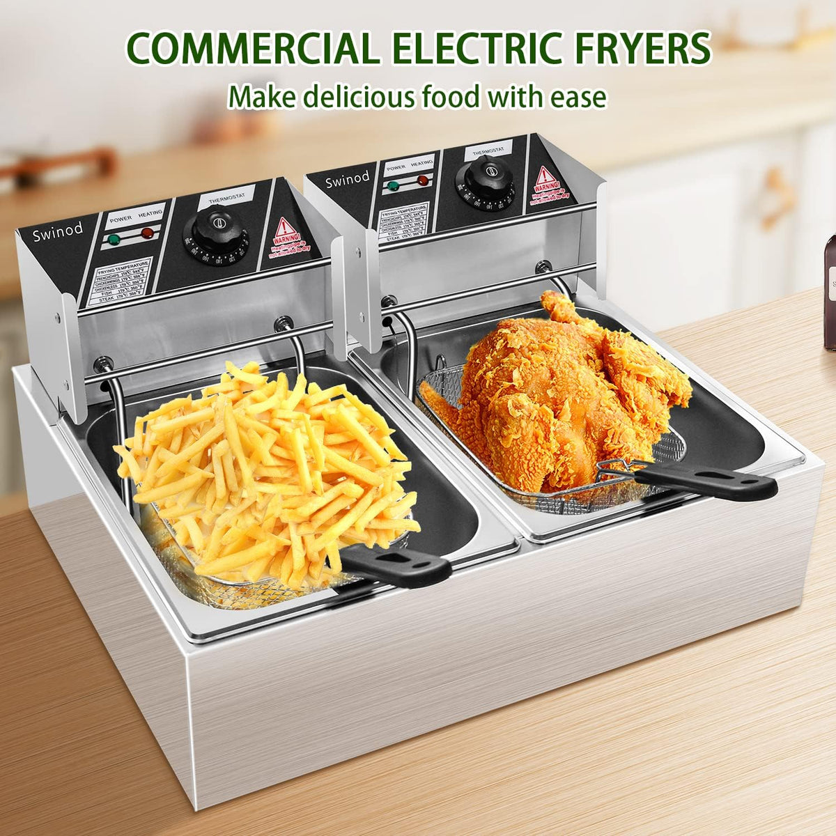 12 Liter 3400W Adjustable Temperature Deep Fryer with Basket H5581