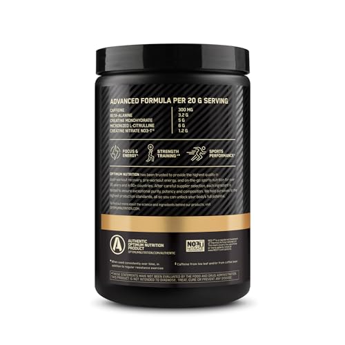 Pre Workout Advanced with Creatine, Beta-Alanine, L-Citrulline and Caffeine, Berry Blast, 20 Servings B723224