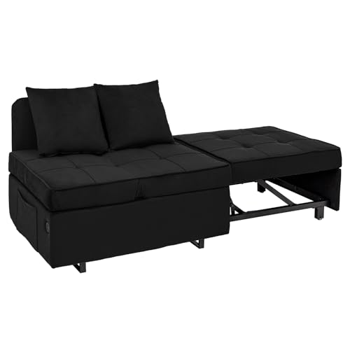 Dark Grey Velvet 4-in-1 Convertible Sofa Bed with 2 Throw Pillow F16569