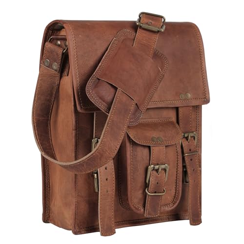 Brown 11 inches Leather Crossbody Bag P27837