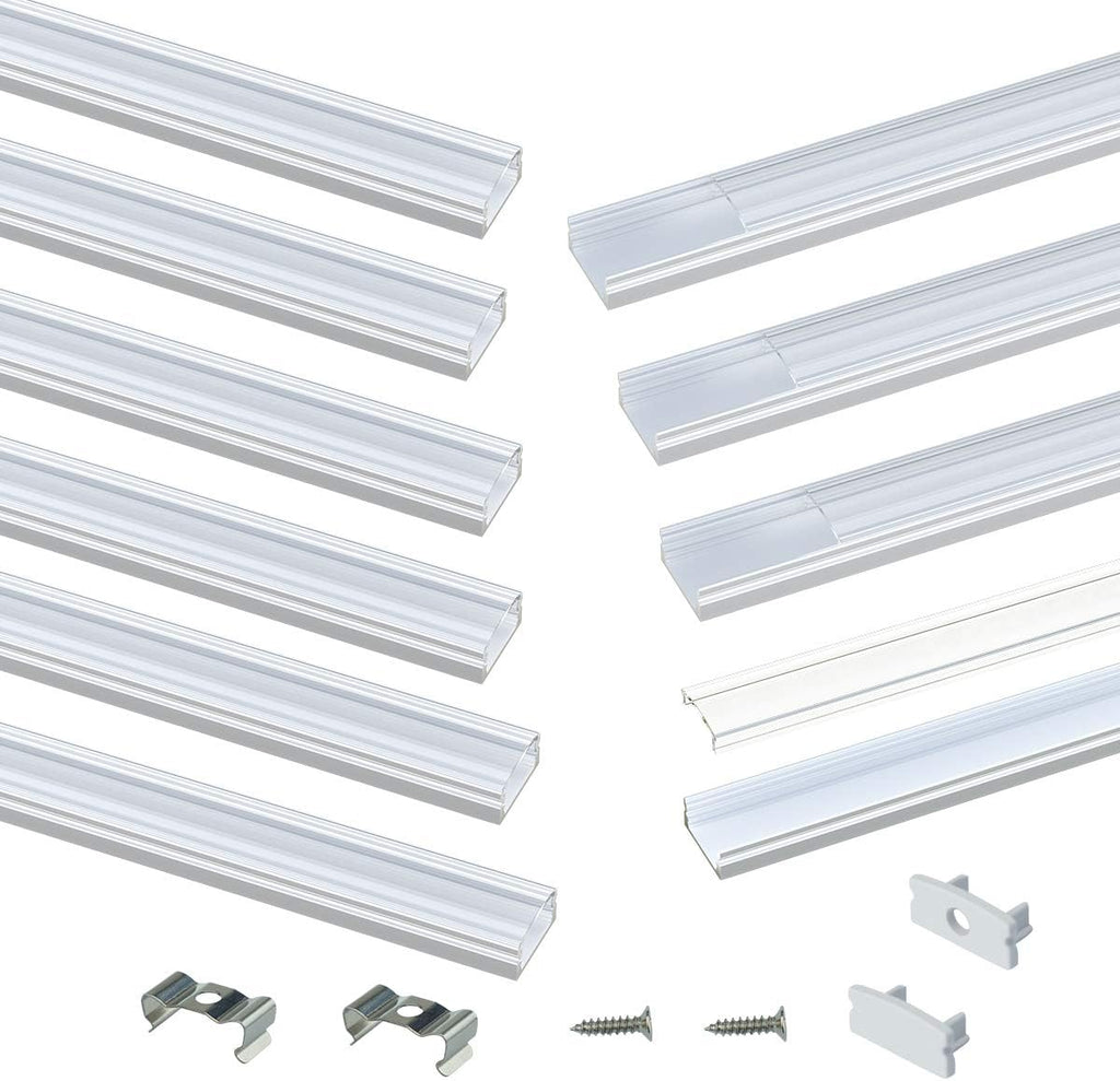 10Pack 6.6FT U Shape LED Aluminum Channel System with Clear Lens Cover I9717