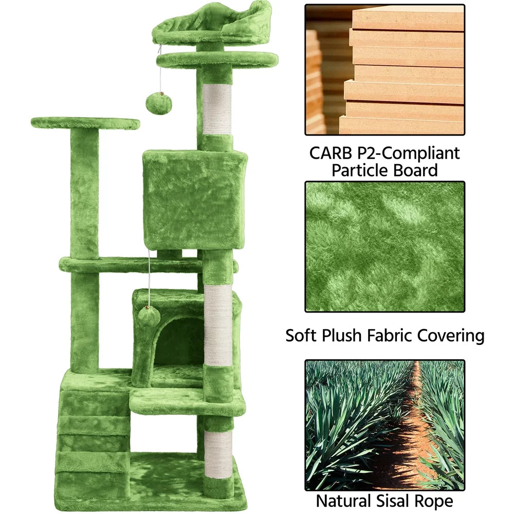 Green 54" Cat Tree with 2 Condos K418