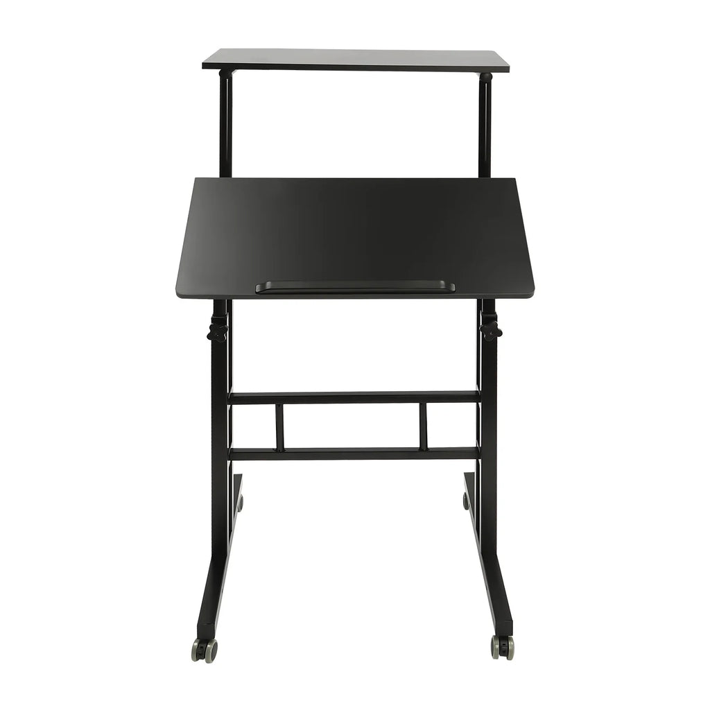 24" Mobile Stand Up Desk Adjustable Height Small Storage Desk with Wheels Black X47652