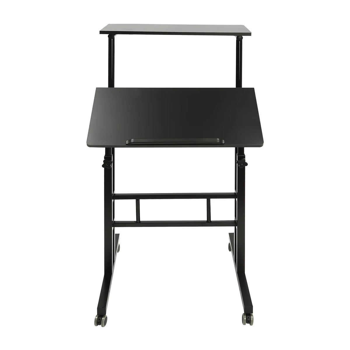 24" Mobile Stand Up Desk Adjustable Height Small Storage Desk with Wheels Black X47652