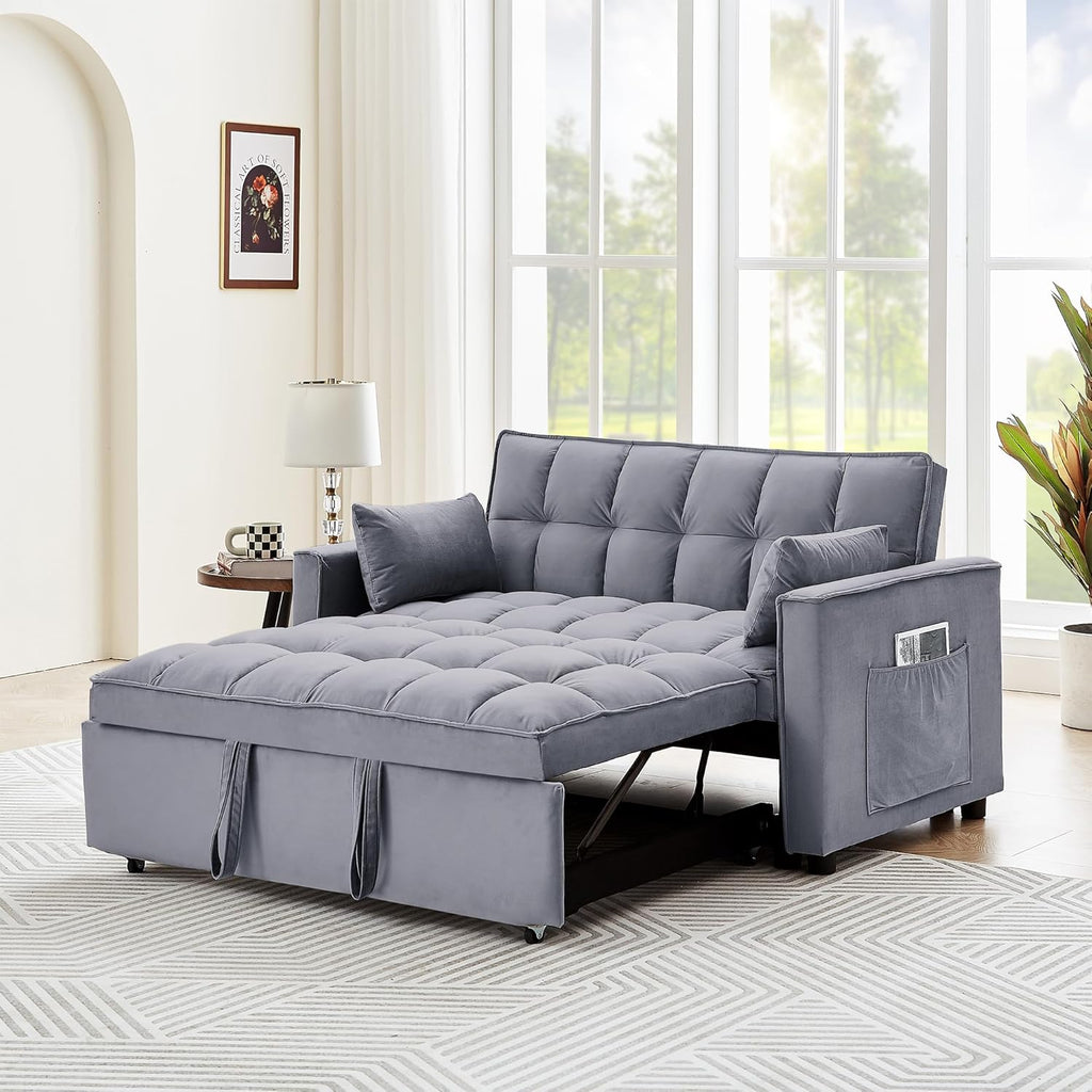 Tufted Velvet Convertible Sleeper Sofa Bed with Pullout Bed Y801