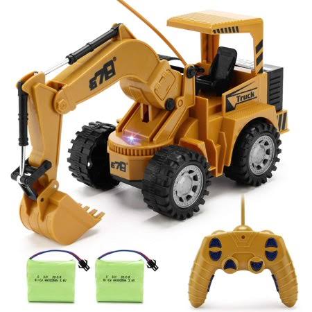 Remote Control Excavator Toy 4WD 5 Channel 1:24 RC Construction Excavator with LED Light I88481