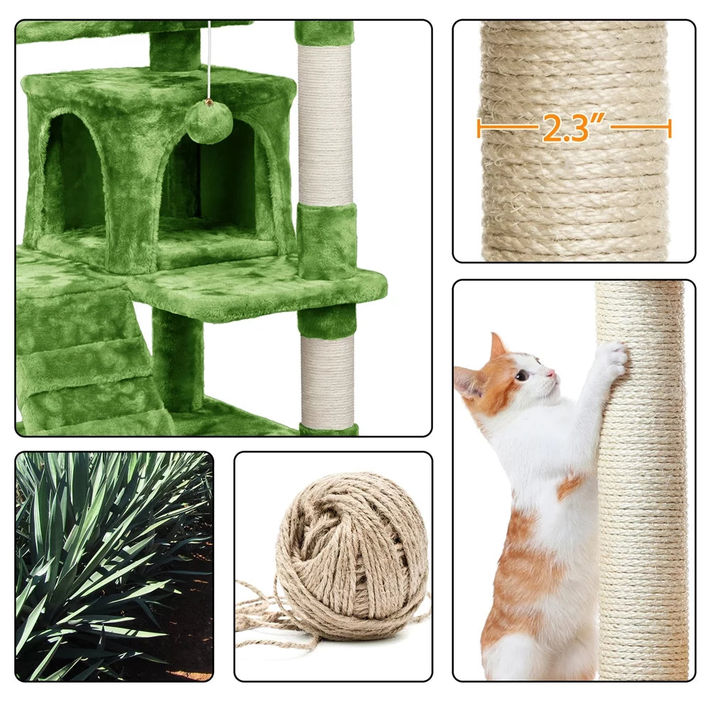 Green 54" Cat Tree with 2 Condos K418