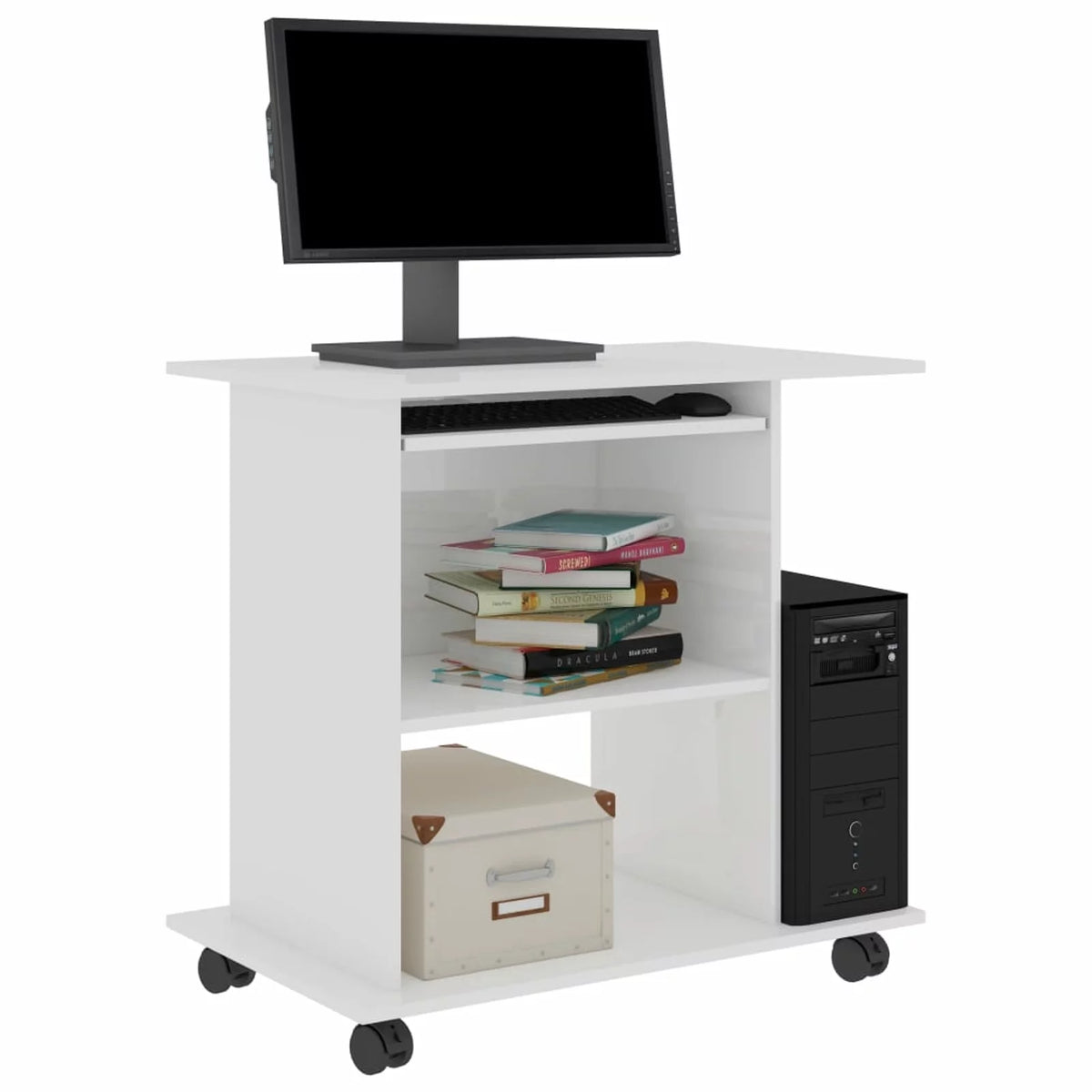 White Engineered Wood Computer Desk with Keyboard Tray 31.5 x 19.7 x 29.5 Inches P880828