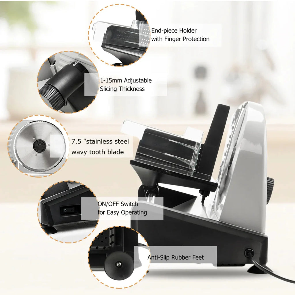 Electric Deli Food Slicer with Removable 7.5'' Serrated & Stainless Steel Blade B844