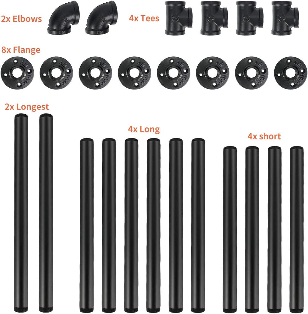 Industrial Wall Mount Iron Pipe Shelving 5 Tier Black A4234