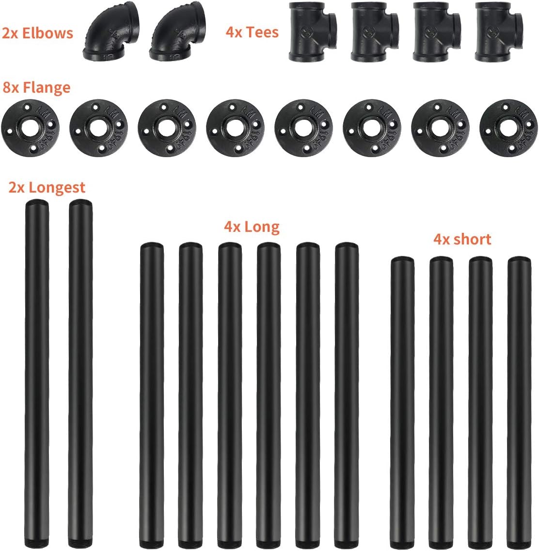 Industrial Wall Mount Iron Pipe Shelving 5 Tier Black A4234