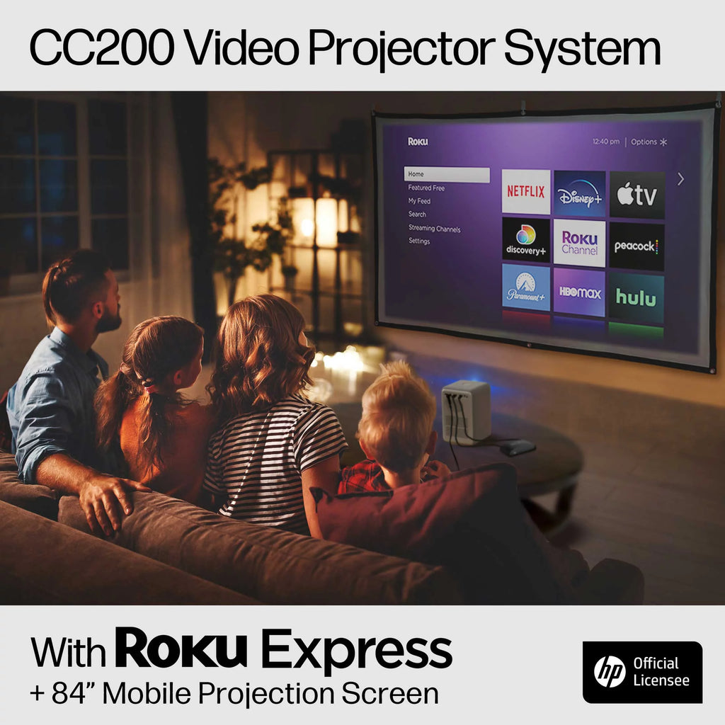 FHD LCD Projector with Streaming Player and 84" Mobile Projection Screen Q3442