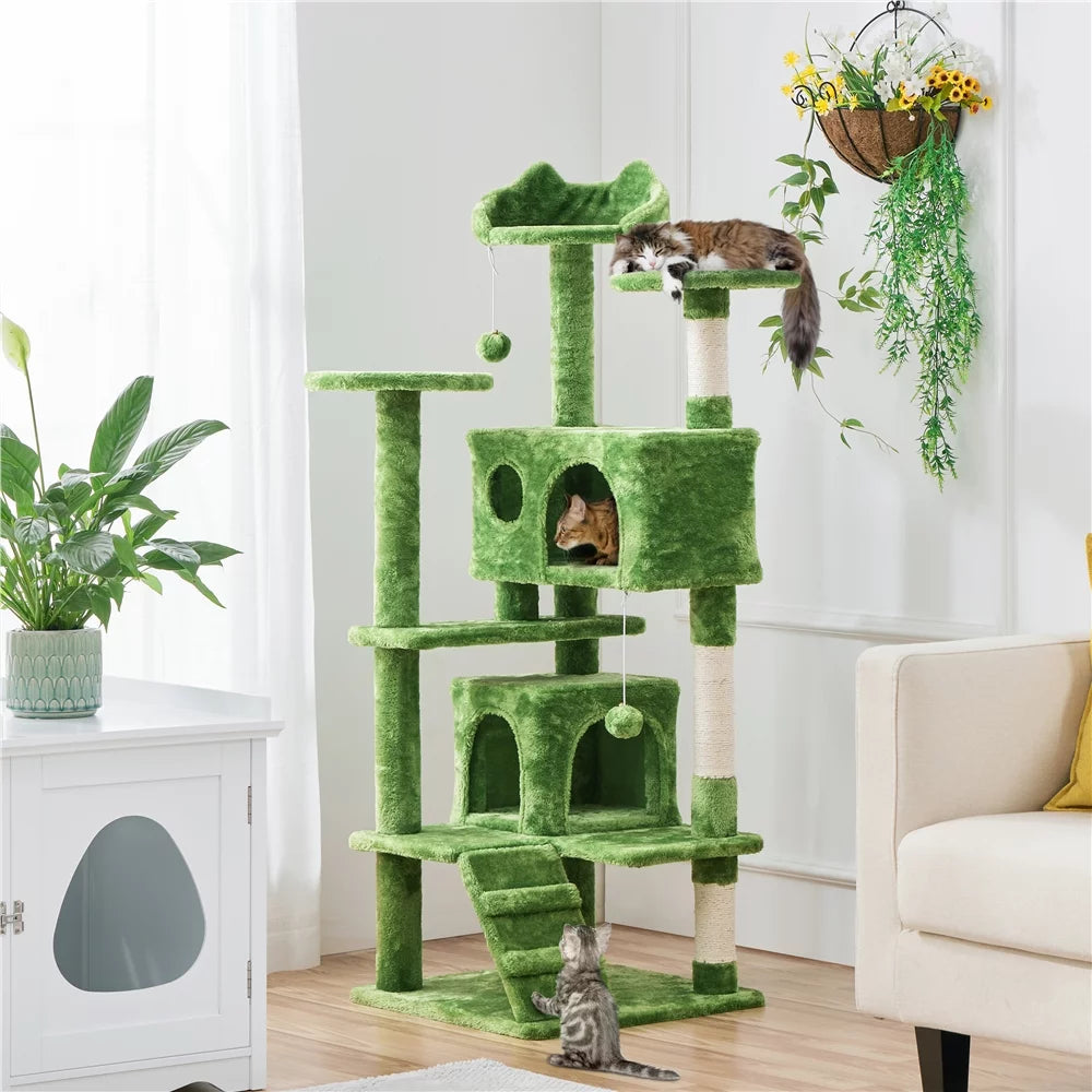 Green 54" Cat Tree with 2 Condos K418