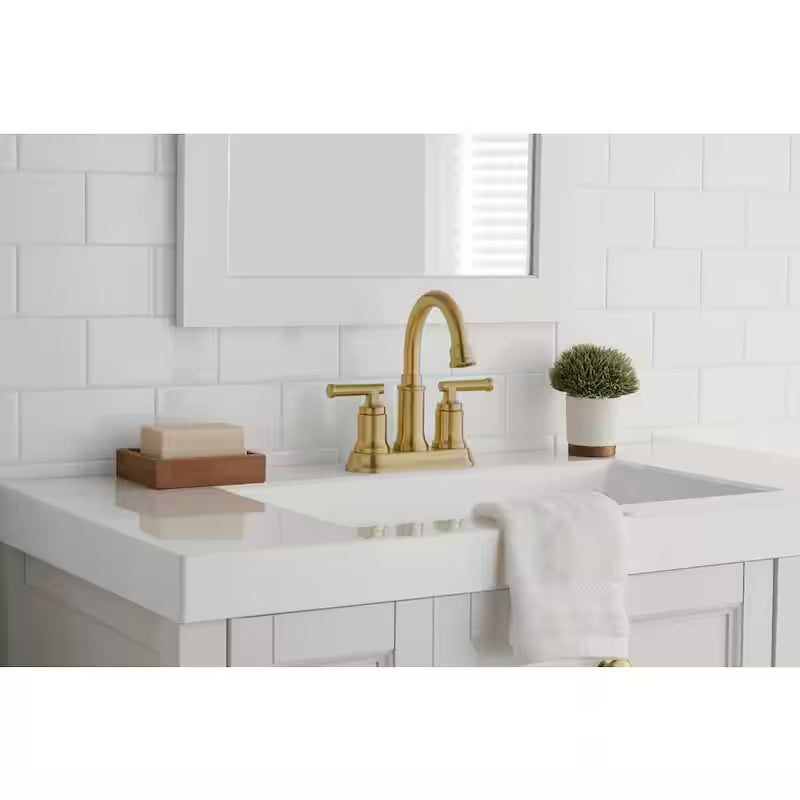 4 in. Centerset Double-Handle High-Arc Bathroom Faucet Matte Gold 2-Pack I2986