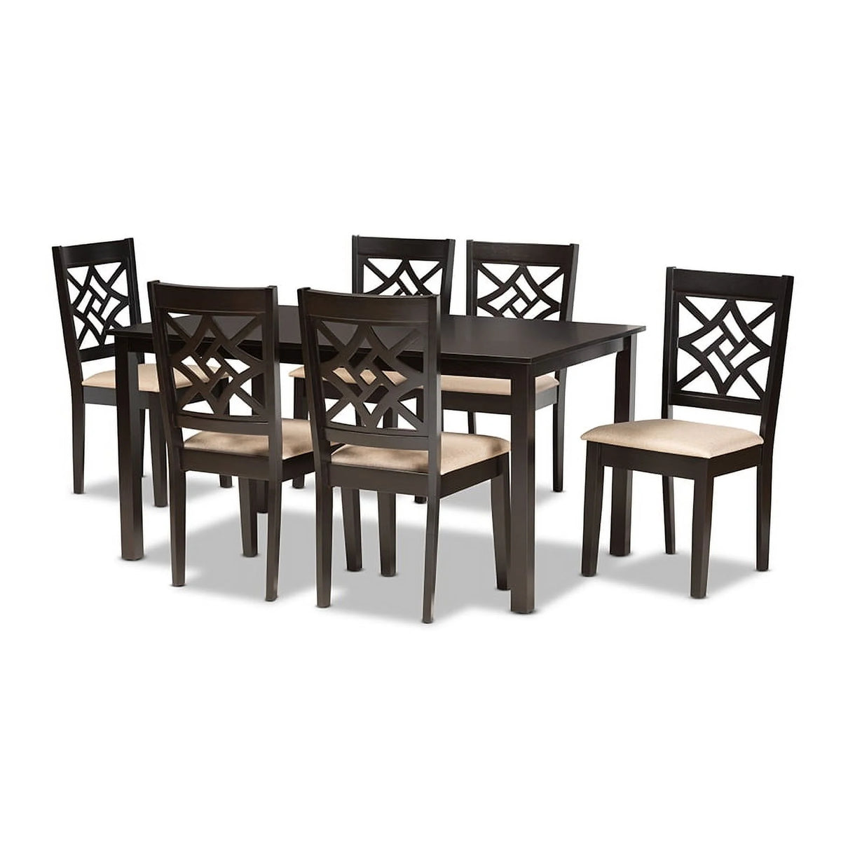 Sand Fabric Upholstered Dark Brown Wood 7-Piece Dining Set U20601