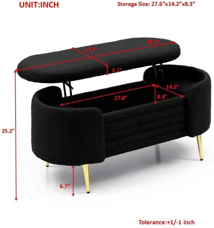 Black Sherpa Fabric Storage Bench J77953